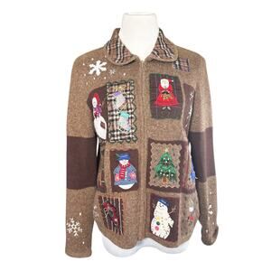 Vintage Designers Originals Studio Fa La La Full Zip Christmas Sweater Jacket PM